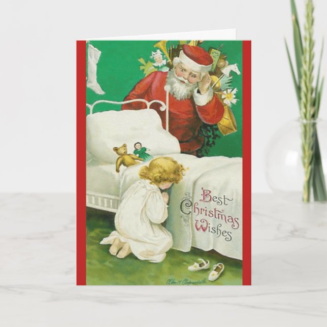 Praying Child Classic Santa Christmas Card (Front)