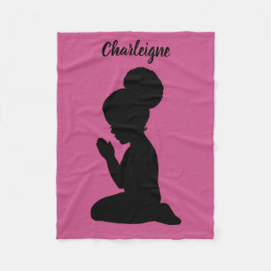 Praying Child Little Girl Afro Puff Customise Fleece Blanket