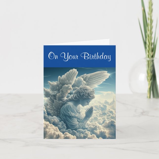 Praying Cloud Angel Birthday Greeting Card (Front)