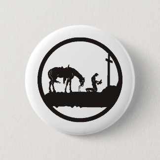 praying cowboy 6 cm round badge