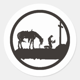 praying cowboy classic round sticker