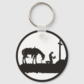 praying cowboy key ring