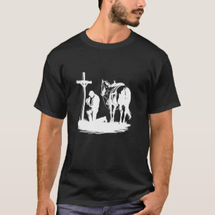 Praying Cowboy Kneeling Cross Western Bible Jesus T-Shirt