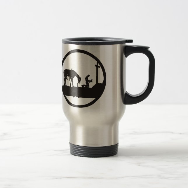 praying cowboy travel mug (Right)