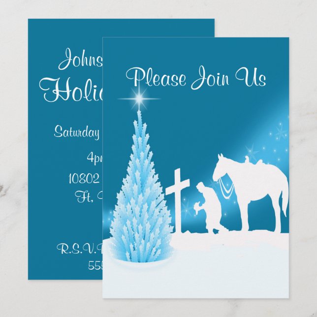 Praying Cowboy Western Holiday Party Invitation (Front/Back)