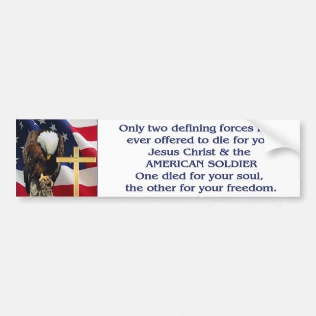 Praying Eagle American Flag Christian Cross Bumper Sticker (Front)