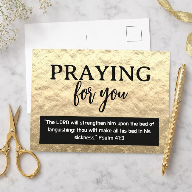 Praying For You Gold Get Well Soon Bible Verse Postcard (Creator Uploaded)