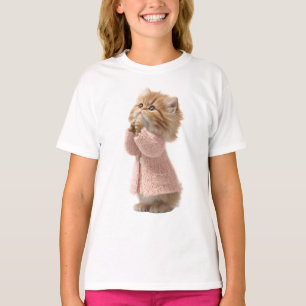 Praying Ginger Kitten in Pink Cardigan Kids T-Shirt