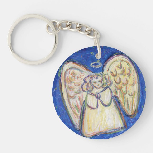 Praying Guardian Angel Pastel Custom Art Keychains (Front)