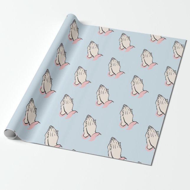 Praying Hands Blue and Pink Gift Wrap (Unrolled)