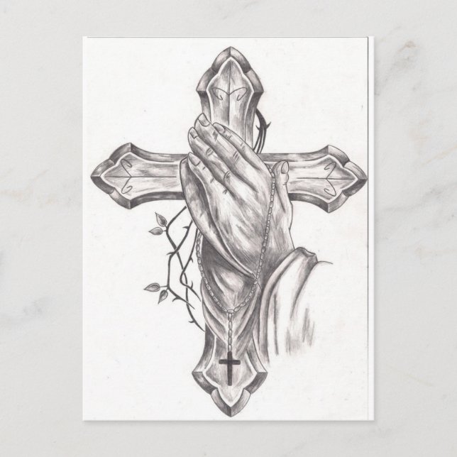 Praying Hands & Cross Postcard (Front)