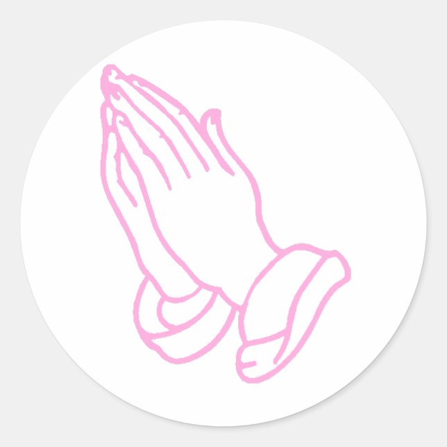 Praying Hands in Baby Pink Classic Round Sticker (Front)
