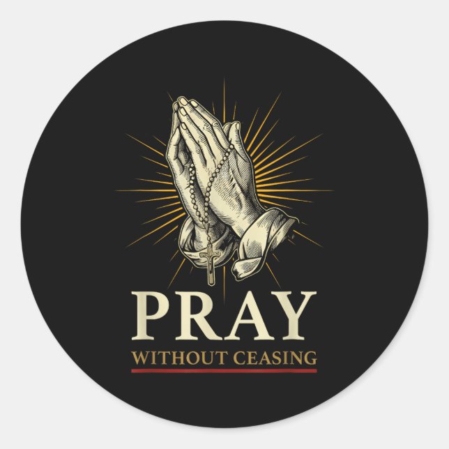 Praying Hands Jesus Cross Rosary Faith Devotion Pr Classic Round Sticker (Front)