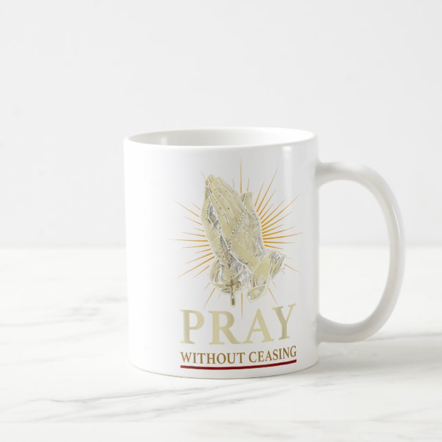 Praying Hands Jesus Cross Rosary Faith Devotion Pr Coffee Mug (Right)