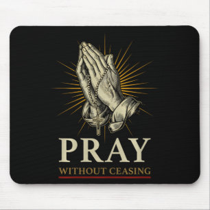 Praying Hands Jesus Cross Rosary Faith Devotion Pr Mouse Mat