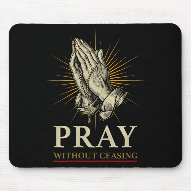 Praying Hands Jesus Cross Rosary Faith Devotion Pr Mouse Mat (Front)
