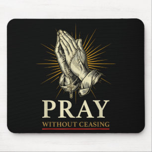 Praying Hands Jesus Cross Rosary Faith Devotion Pr Mouse Mat
