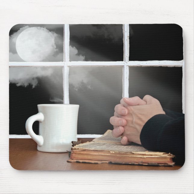 Praying Hands On Bible Mouse Mat (Front)