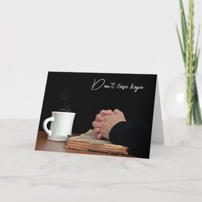 Praying Hands On Old Bible Card (Front)