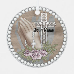 Praying Hands Rosary Metal Tree Decoration