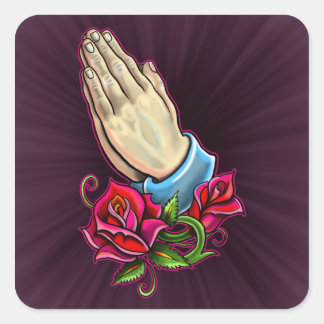 Praying Hands Roses Design Square Sticker