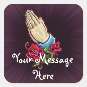 Praying Hands Roses Design Square Sticker