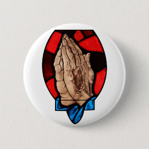 Praying Hands Stained Glass Art 6 Cm Round Badge