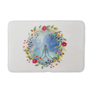 Praying hands watercolor bath mat