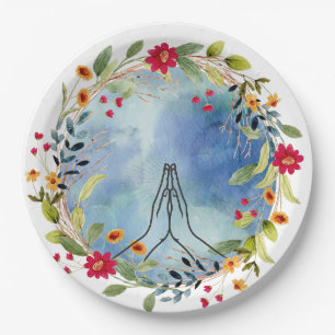 Praying hands watercolor paper plate