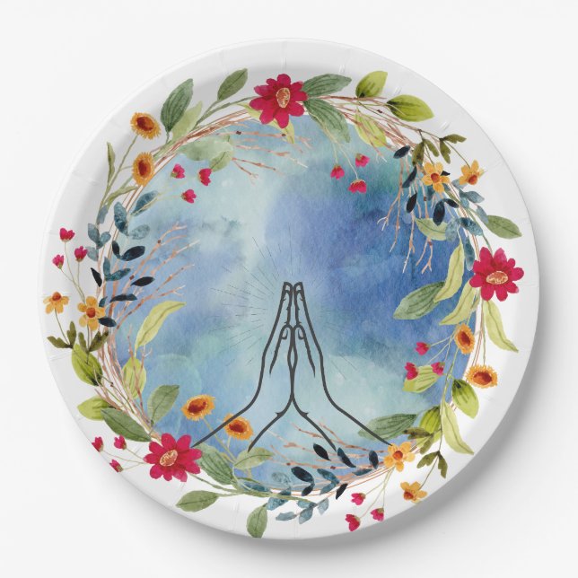 Praying hands watercolor  paper plate (Front)