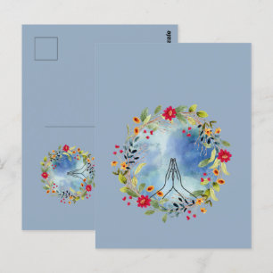 Praying hands watercolor postcard
