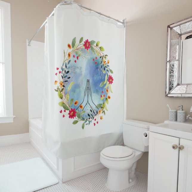 Praying hands watercolor  shower curtain (In Situ)