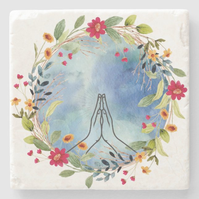 Praying hands watercolor  stone coaster (Front)