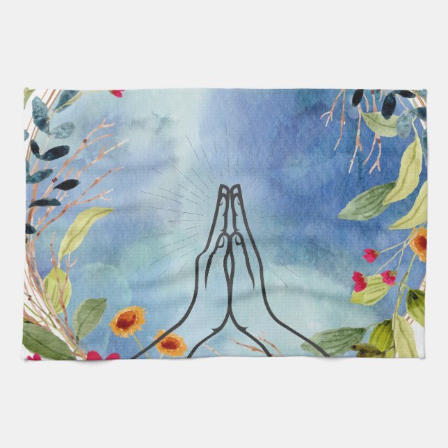 Praying hands watercolor  tea towel (Horizontal)