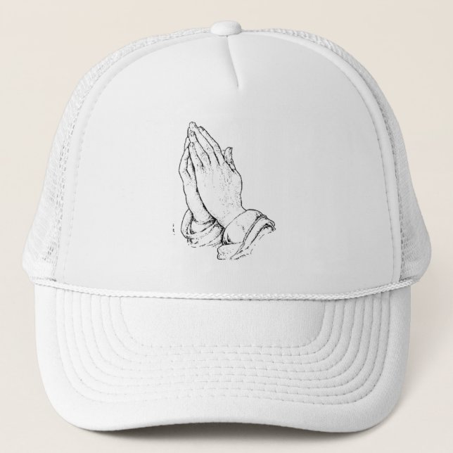 praying hands/white trucker hat (Front)