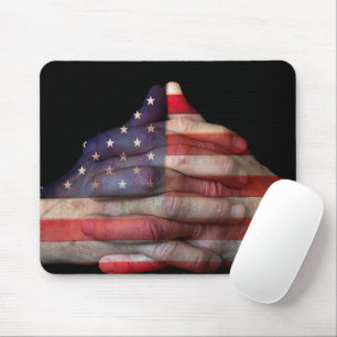 Praying Hands With American Flag Mouse Mat