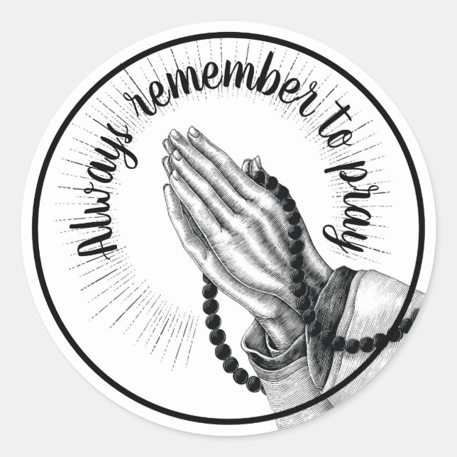 Praying Hands with Quote Classic Round Sticker (Front)
