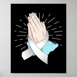 Praying Hands With Ribbon Lung Cancer Awareness Poster