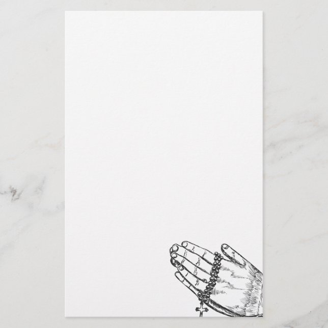 Praying Hands with Rosary Beads Stationery (Front)