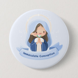 Praying Kawaii Virgin Mary – Soft Blue Sky 7.5 Cm Round Badge