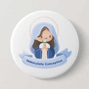 Praying Kawaii Virgin Mary with Flower – White 7.5 Cm Round Badge