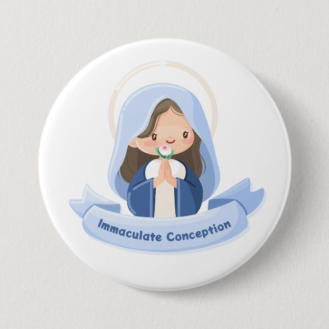 Praying Kawaii Virgin Mary with Flower – White 7.5 Cm Round Badge (Front)