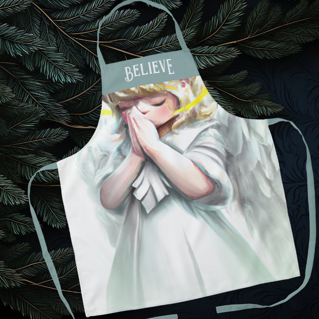 Praying Little Girl Angel Believe Typography Apron (Creator Uploaded)