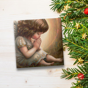 Praying Little Girl Angel Radiant Light Halo Tile