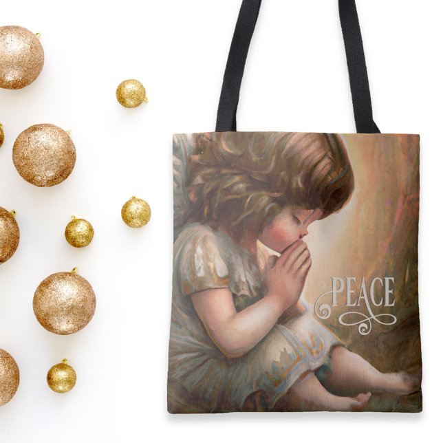 Praying Little Girl Angel Radiant Light Halo Tote Bag (Creator Uploaded)