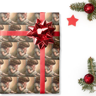 Praying Little Girl Angel Radiant Light Halo Wrapping Paper