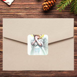 Praying Little Girl Angel Wings Typography Square Sticker