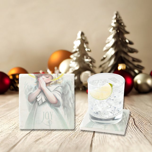 Praying Little Girl Angel with Wings Joy Lettering Stone Coaster (Creator Uploaded)