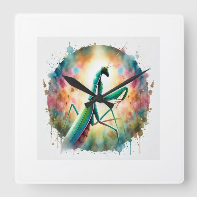 Praying Mantis 080824AREF135 - Watercolor Square Wall Clock (Front)