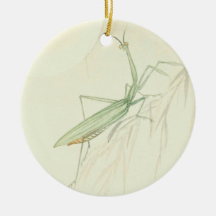 Praying Mantis And Full Moon By Ohara Koson Ceramic Tree Decoration